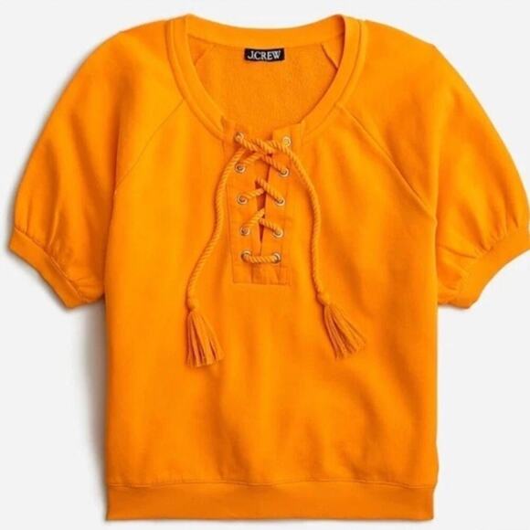 J. Crew University Terry Short Sleeve Lace Up Cotton Shirt Orange Size XS NWT - Picture 6 of 6